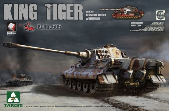 1/35 WWII German King Tiger SdKfz 182 Pzbt505 Henschel Turret Heavy Tank with Zimmerit and Interior Special Edition Plastic Model Kit (TAO2047)