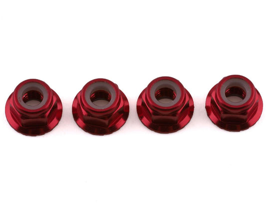 Aluminum Flanged Nylon Lock Nuts 4mm Red (4) (TRA1747A)