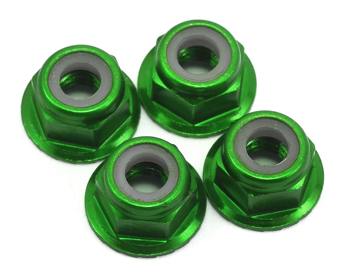 Aluminum Flanged Nylon Lock Nuts 4mm Green (4) (TRA1747G)