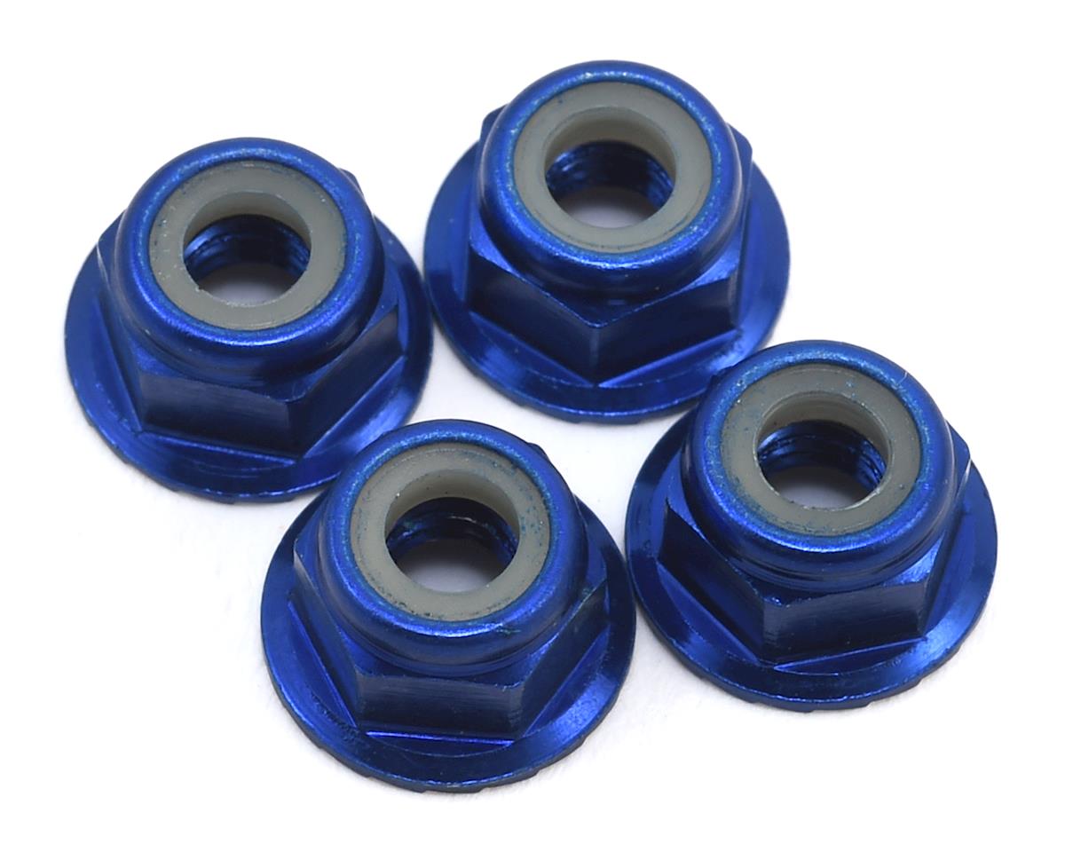 Aluminum Flanged Nylon Lock Nuts 4mm Blue (4) (TRA1747R)