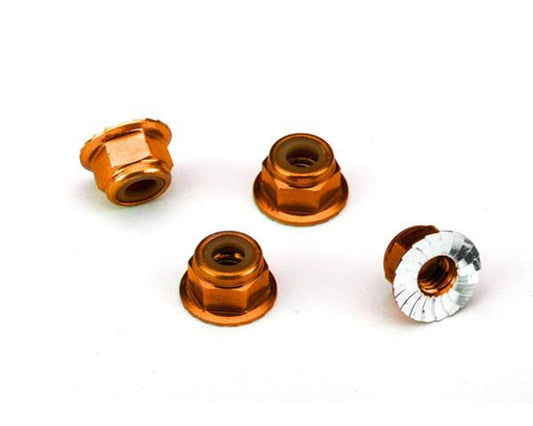 Aluminum Flanged Nylon Lock Nuts 4mm Orange (4) (TRA1747T)