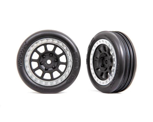 Ribbed 2.2" Premounted Tires with Satin Chrome Wheels for Bandit Front (2) (TRA2471G)