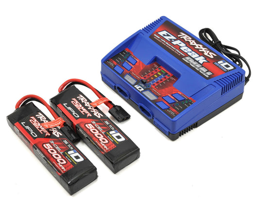 5000mAh 25C 3S LiPo Battery (2) with EZ-Peak Dual Charger Completer Pack (TRA2990)