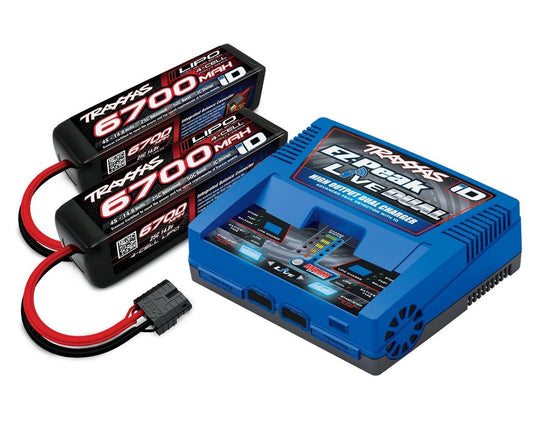 6700mAh 25C 4S LiPo Battery (2) with EZ-Peak Live Dual Charger Completer Pack (TRA2997)