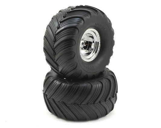 Monster Jam Replica 2.2" Premounted Tires with Chrome Wheels for Stampede Rear (2) (TRA3663X)