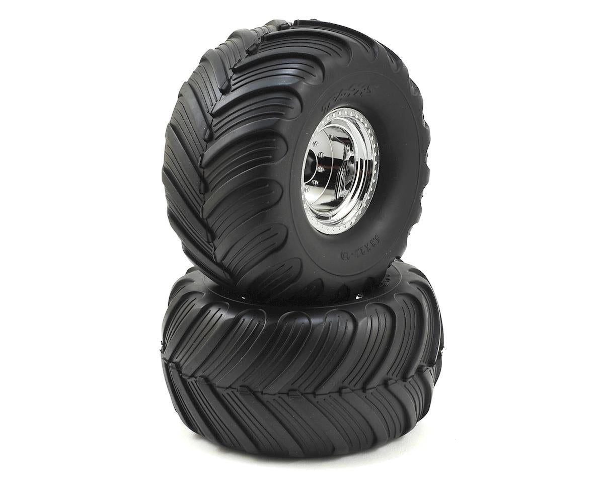 Monster Jam Replica 2.2" Premounted Tires with Chrome Wheels for Stampede Front (2) (TRA3665X)