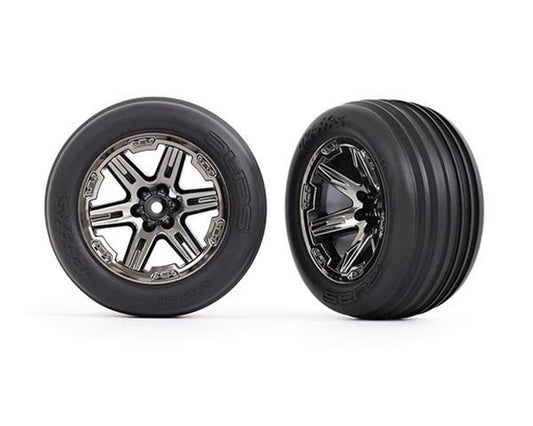 Ribbed 2.8" Premounted Tires with Black Chrome RXT Wheels for Rustler Front (2) (TRA3771R)
