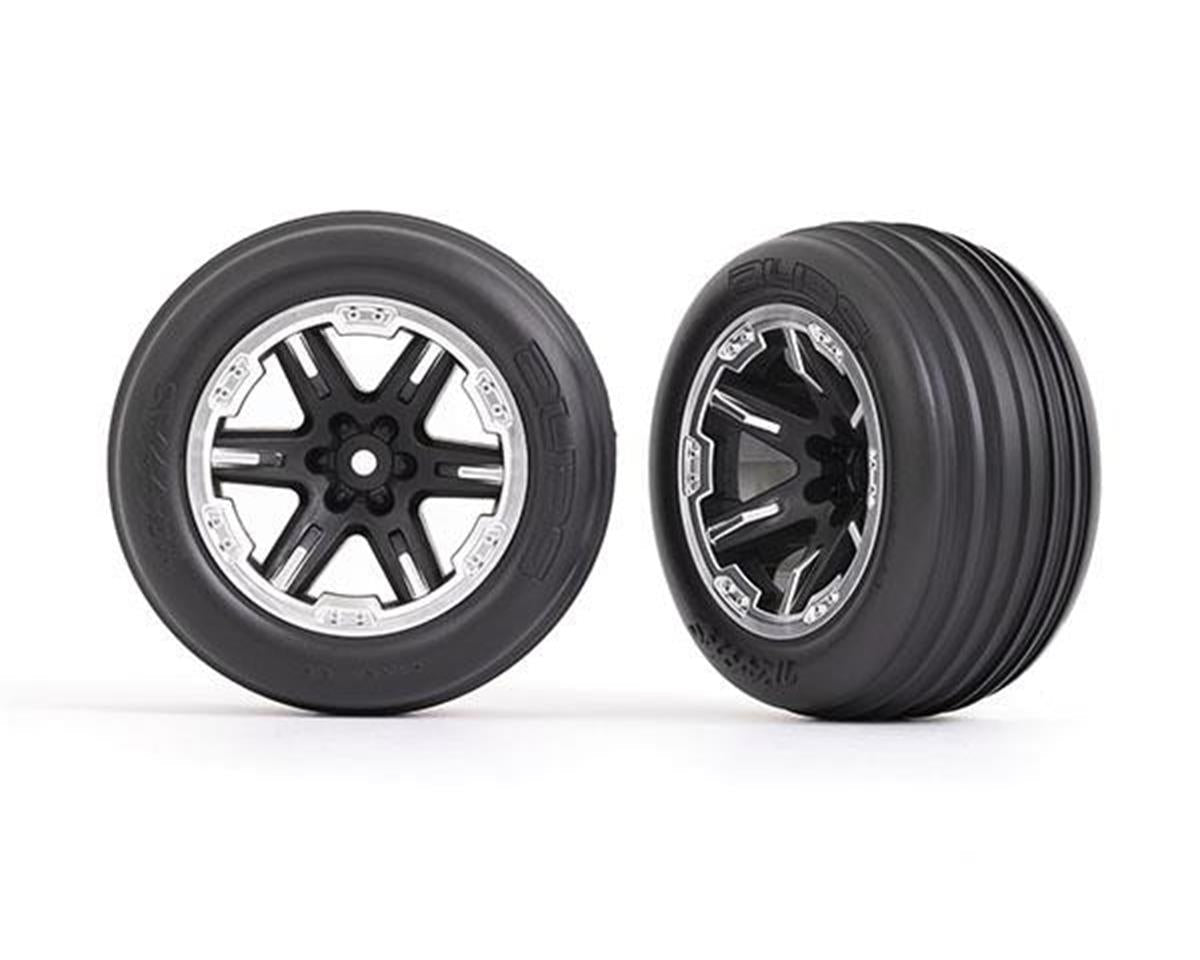 Ribbed 2.8" Premounted Tires with Black/Satin Chrome RXT Wheels for Rustler Front (2) (TRA3771X)