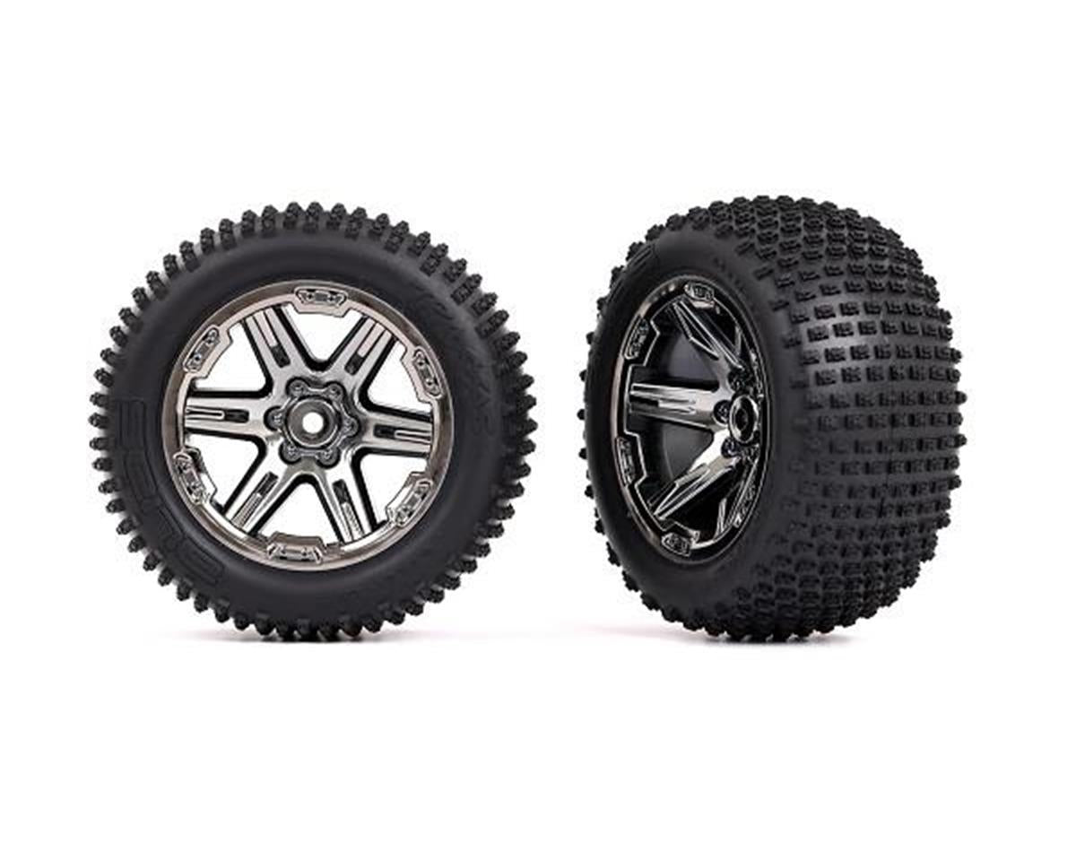 Alias 2.8" Premounted Tires with Black/Satin Chrome RXT Wheels for Rustler Front (2) (TRA3772R)