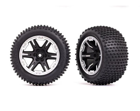 Ribbed 2.8" Premounted Tires with Black Chrome RXT Wheels for Rustler Rear (2) (TRA3772X)