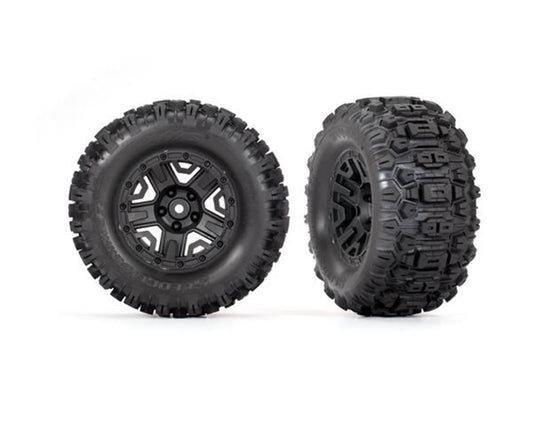 Sledgehammer 2.8" Premounted Tires with Black 5-Spoke Wheels for Rustler/Stampede Rear (2) (TRA3778)