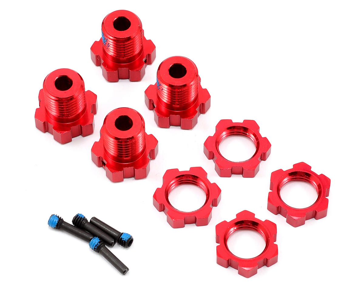 Aluminum Spined Wheel Hubs and Nuts 17mm Red for E-Maxx/Revo/Summit/T-Maxx (4) (TRA5353R)