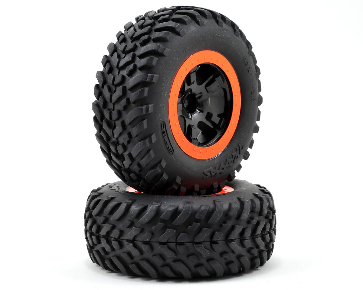 OFR 2.2/3.0 SCT Premounted Tires with Black/Orange Wheels for Slash Front (2) (TRA5864)