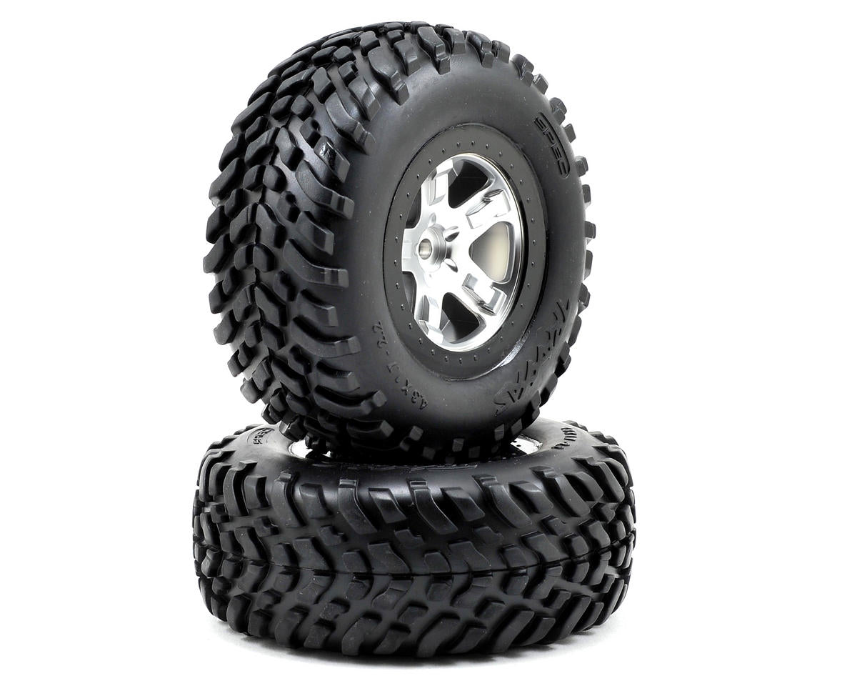 OFR 2.2/3.0 SCT Premounted Tires with Satin Chrome/Black Wheels for Slash Rear/Slash 4x4 (2) (TRA5873X)