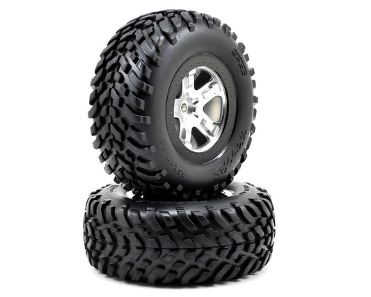 OFR 2.2/3.0 SCT Premounted Tires with Satin Chrome/Black Wheels for Slash Rear/Slash 4x4 (2) (TRA5873X)