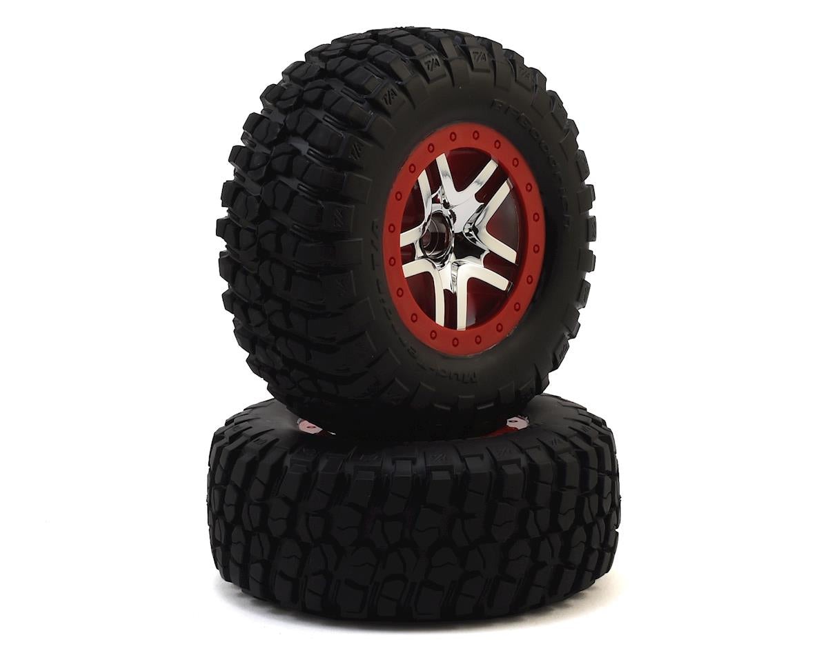 OFR 2.2/3.0 SCT Premounted Tires with Satin Chrome/Red Wheels for Slash Front (2) (TRA5877A)