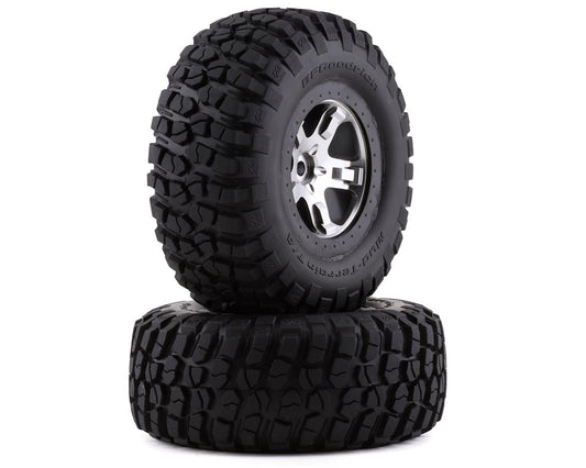 BFGoodrich KM2 2.2/3.0 SCT Premounted Tires with Satin Chrome/Black Wheels for Slash Rear/Slash 4x4 (2) (TRA5878)