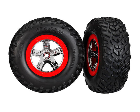 OFR 2.2/3.0 SCT Premounted Tires with Chrome/Red Wheels for Slash Rear/Slash 4x4 (2) (TRA5887)