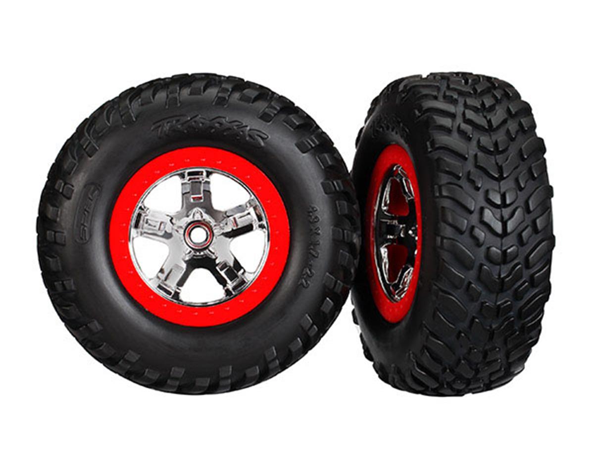 OFR 2.2/3.0 SCT S1 Compound Premounted Tires with Chrome/Red Wheels for Slash Rear/Slash 4x4 (2) (TRA5887R)