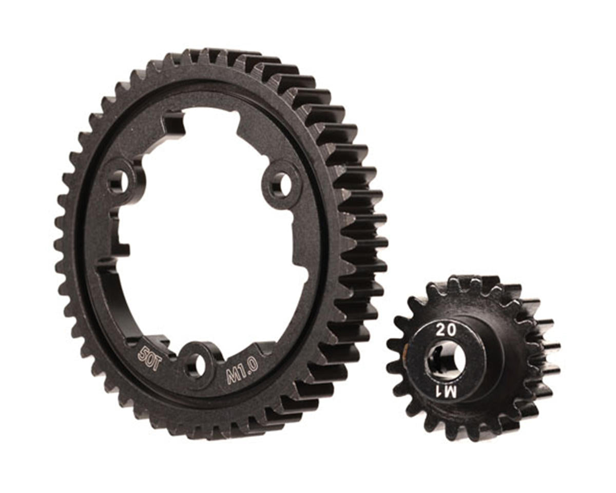 Steel Wide-Face Spur Gear Mod1.0 50T with 20T Pinion for E-Revo 2.0/Maxx/X-Maxx/XRT (TRA6450)