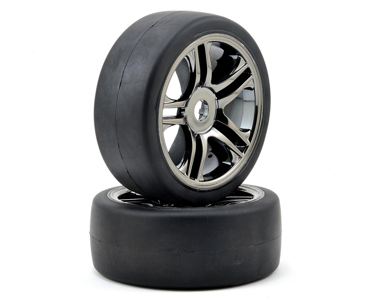 Belted Slick Front Premounted Tires with Black Chrome Split-Spoke Wheels for XO-1 (2) (TRA6479)