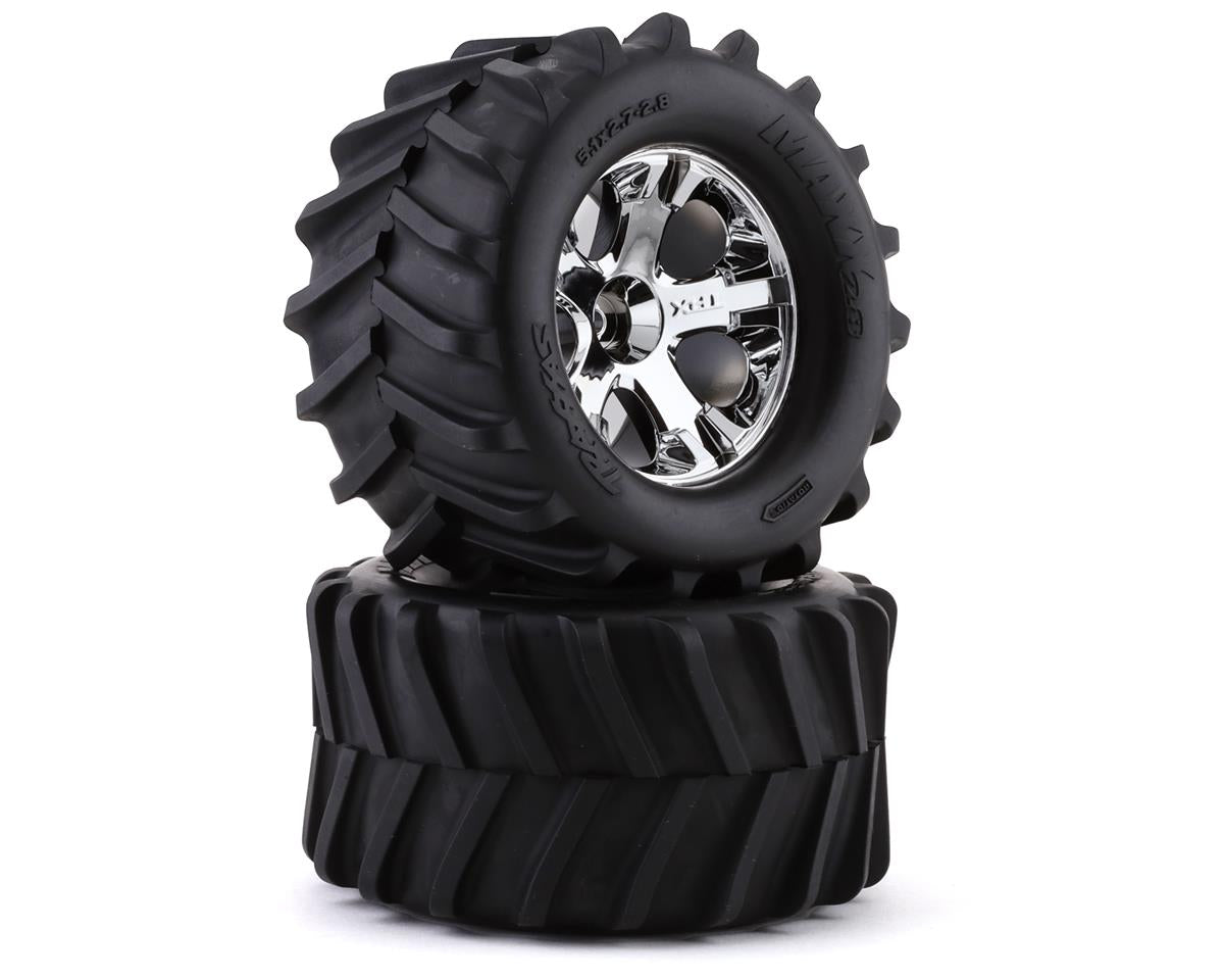 Maxx Series 2.8" Premounted Tires with Chrome All-Star Wheels for Hoss/Rustler 4x4/Stampede 4x4 (2) (TRA6771)