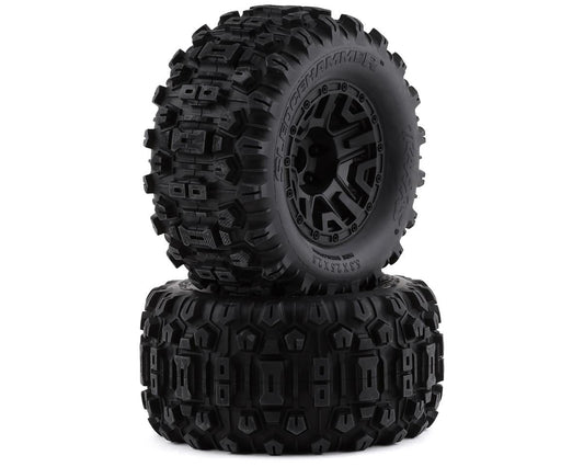 Sledgehammer 2.8" Premounted Tires with Black Wheels for Hoss/Rustler 4x4/Stampede 4x4 (2) (TRA6792)