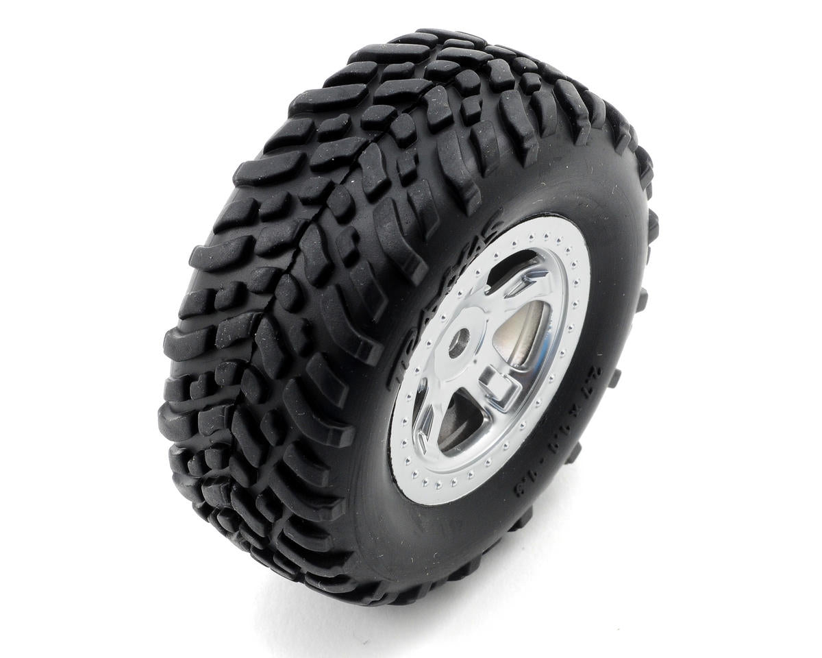 SCT Off-Road Premounted Tires with Satin Chrome Wheels for 1/16 Slash (2) (TRA7073)