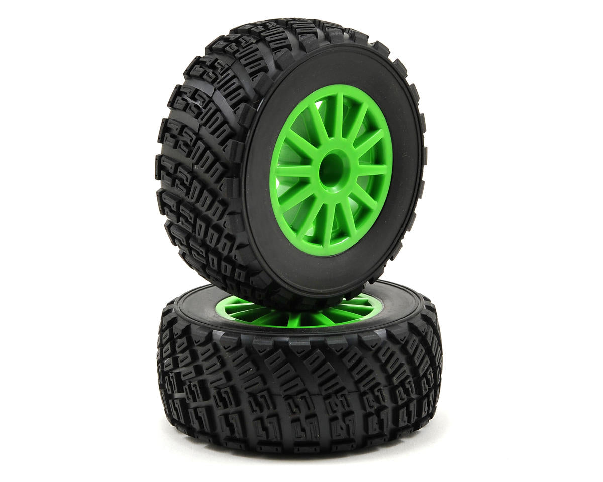 Rally Premounted Tires with Green 12-Spoke Wheels for Rally (2) (TRA7473X)