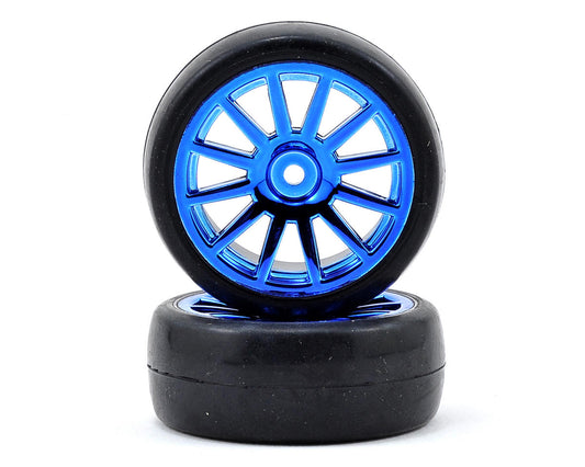 Slick Premounted Tires with Blue Chrome 12-Spoke Wheels for Latrax Rally (2) (TRA7573R)