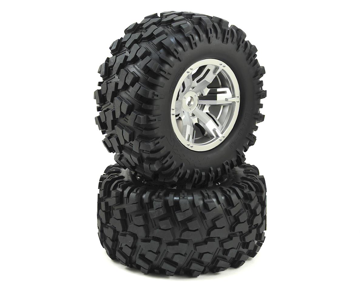 Premounted Tires with Satin Chrome Wheels for X-Maxx (2) (TRA7772R)
