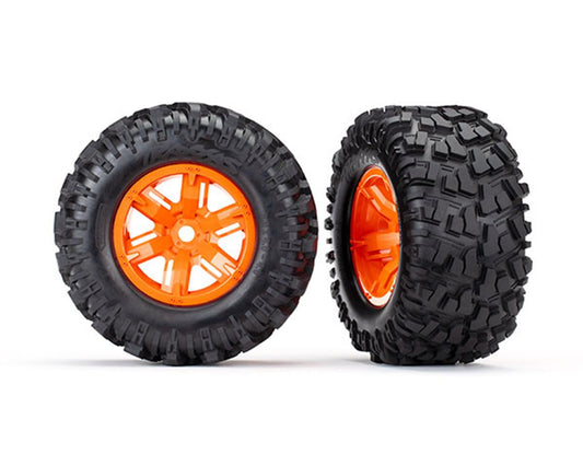 Premounted Tires with Orange Wheels for X-Maxx (2) (TRA7772T)