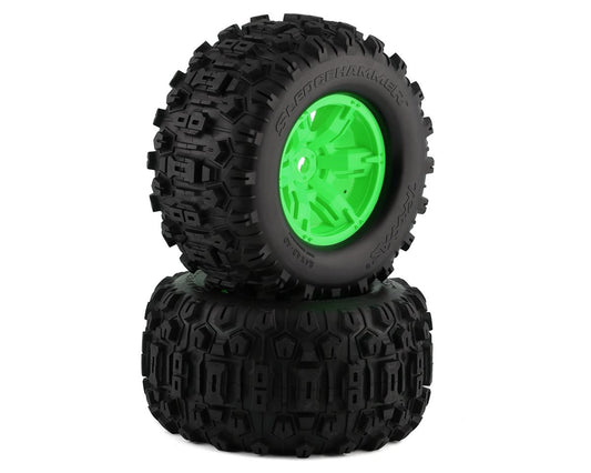 Sledgehammer Premounted Tires with Green Wheels for X-Maxx (2) (TRA7774G)