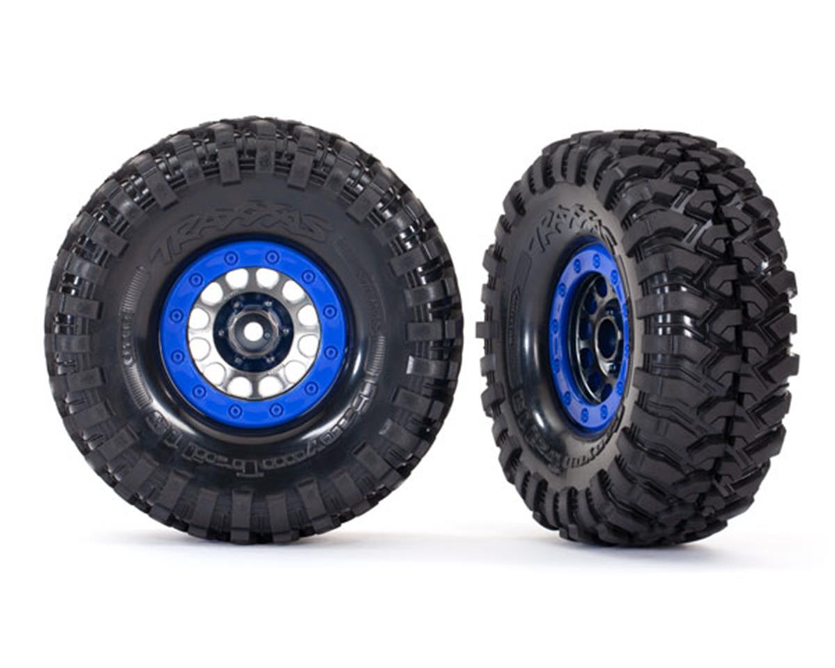 Canyon Trail 1.9" Premounted Tires with Satin Black Chrome/Blue Method 105 Beadlock Wheels for TRX-4 (2) (TRA8182)