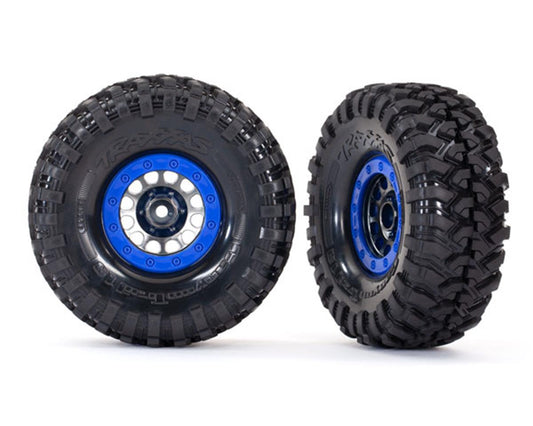 Canyon Trail 1.9" Premounted Tires with Satin Black Chrome/Blue Method 105 Beadlock Wheels for TRX-4 (2) (TRA8182)