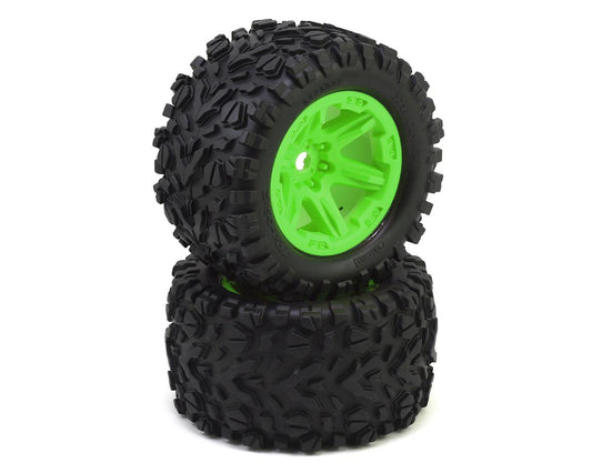 Talon EXT 3.8" Premounted Tires with Green Wheels for E-Revo 2.0 (2) (TRA8672G)