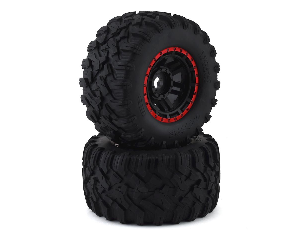 All Terrain Premounted Tires with Black/Red Wheels for Maxx (2) (TRA8972R)