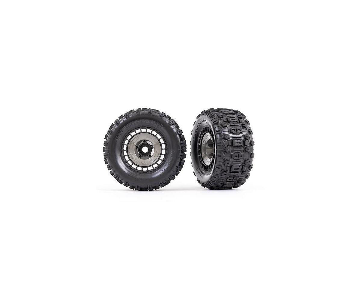 Sledgehammer 3.8" Premounted Tires Gray with Black Wheels and Gray Covers for Sledge (2) (TRA9572)