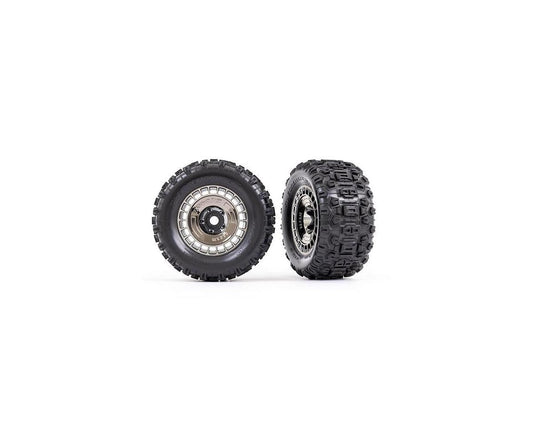 Sledgehammer 3.8" Premounted Tires Gray with Black Chrome Wheels and Covers for Sledge (2) (TRA9572T)