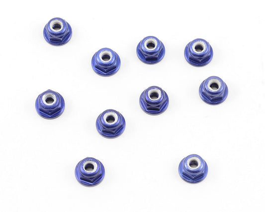 Aluminum Factory Team Flanged Locknuts 3mm Blue (10) (ASC25392)