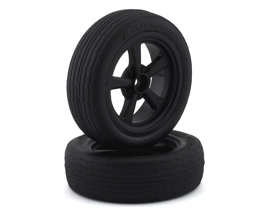 Drag 2.2" Premounted Tires with Black Wheels for 1/10 Drag Racing Front (2) (ASC71073)