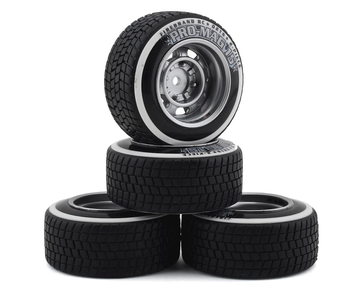 Promag 15-D2T Pre-Mounted Drift Tires with Silver Wheels (4) (FBR1WHEPRO718)