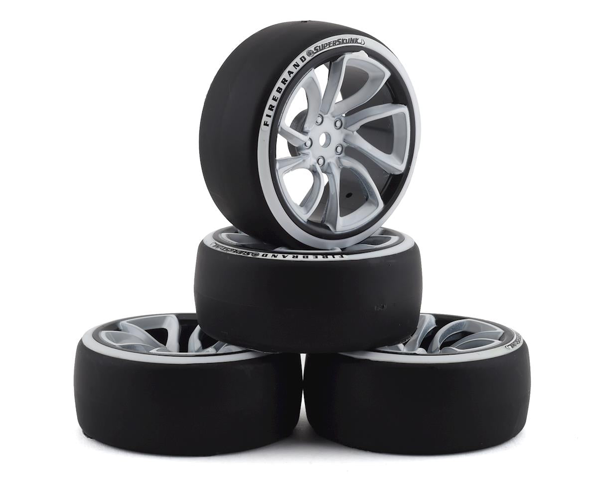 Superskunk D2 Pre-Mounted Slick Drift Tires with Black and White Wheels(4) (FBR1WHESSK695)