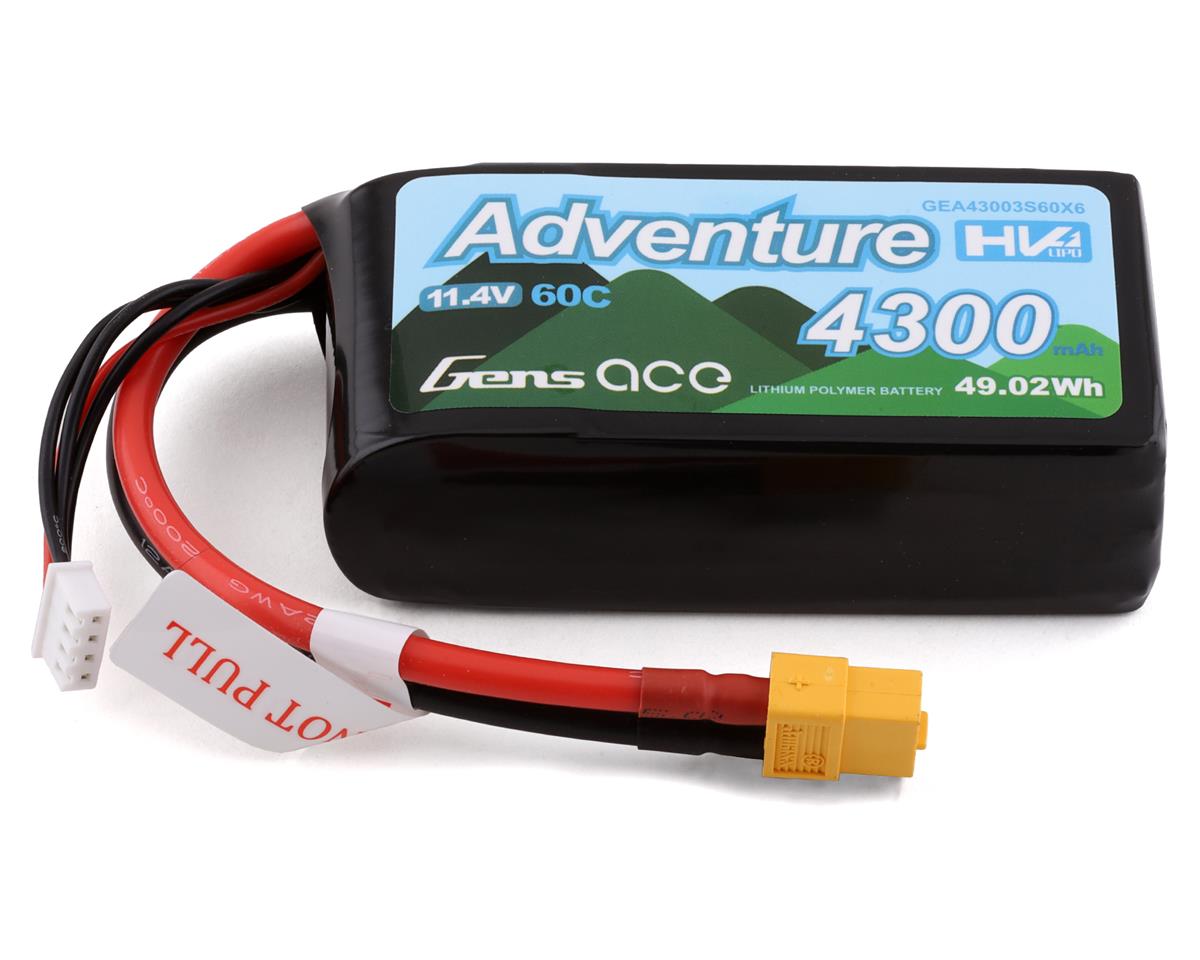 4300mAh 11.4V 60C 3S Adventure Series LiHV Battery Pack with XT60 Plug (GEA43003S60X6)