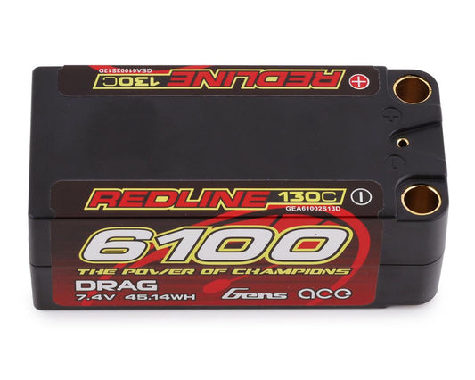 6100mAh 7.4V 130C 2S Redline Drag Series Hardcase Shorty LiPo Battery Pack with 8mm Bullet Plugs (GEA61002S13D)