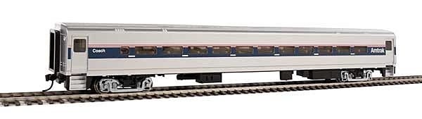 HO 85' Horizon Fleet Coach Ready to Run Amtrak Phase IV Silver, Wide Blue, Thin Red and White Stripes (910-31001)