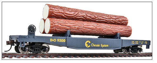 HO Log Dump Car with 3 Logs Ready to Run Chessie-Baltimore & Ohio 9300 Blue, Yellow (931-1772)