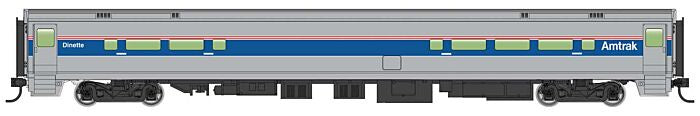 HO 85' Horizon Cafe/Club Food Service Car Ready to Run Amtrak Phase IV Silver, Wide Blue, Thin Red & White Stripes (910-31051)