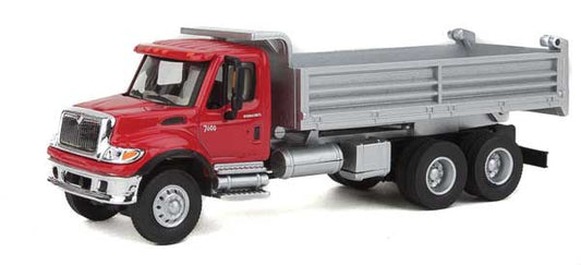 HO Assembled International 7600 3-Axle Heavy-Duty Dump Truck Red Cab, Silver Dump Body (949-11662)