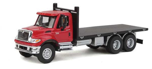 HO Assembled International 7600 3-Axle Flatbed Truck Red Cab, Black Flatbed (949-11652)